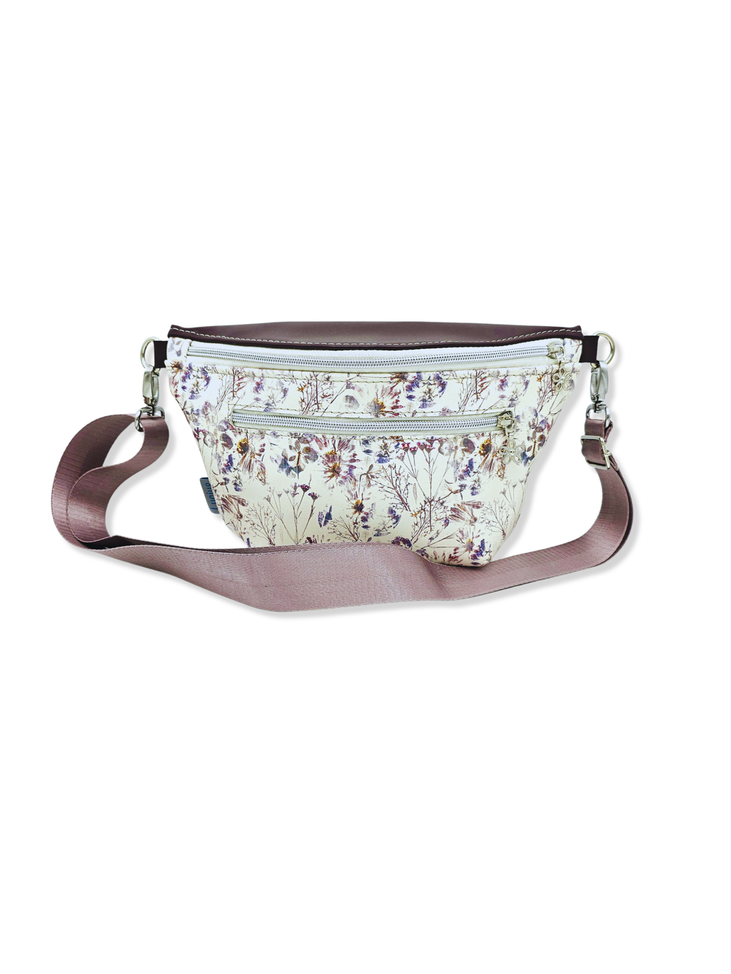 Crossbody Bag Big Clivia in Cremebeige mit Blumen & Bordeaux