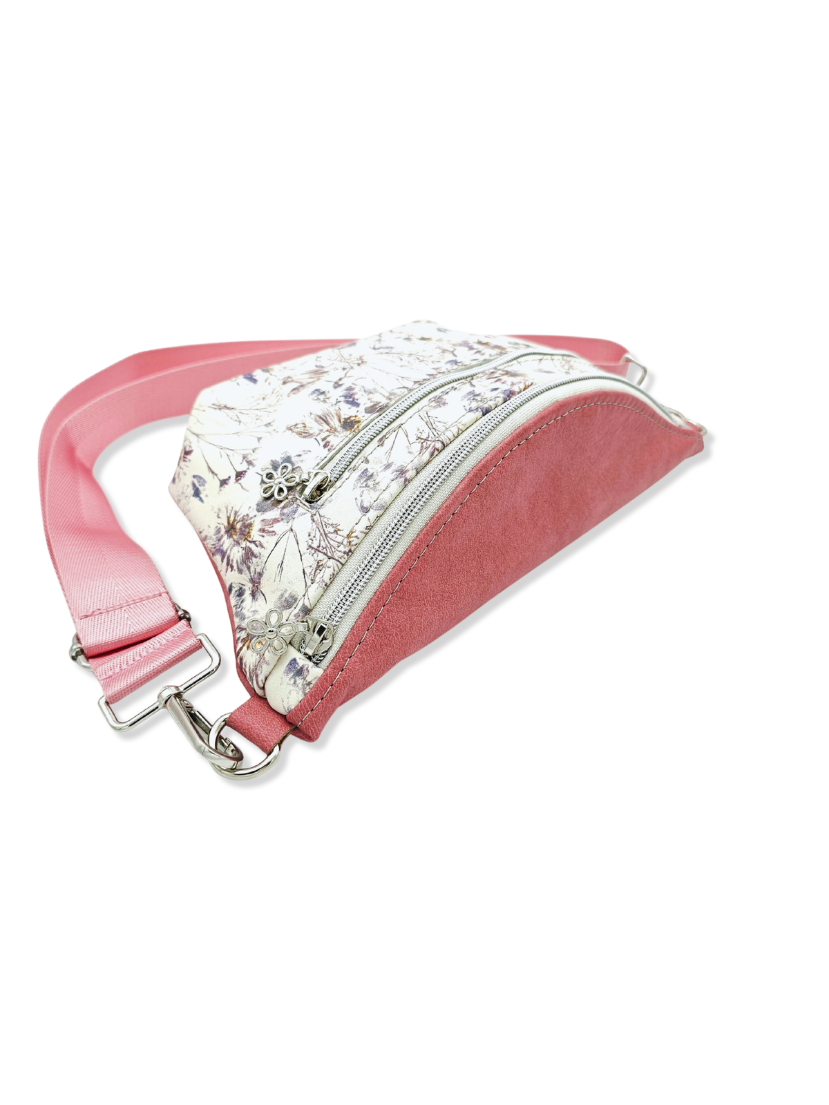 Crossbody Bag Big Clivia in Cremebeige mit Blumen & Altrosa
