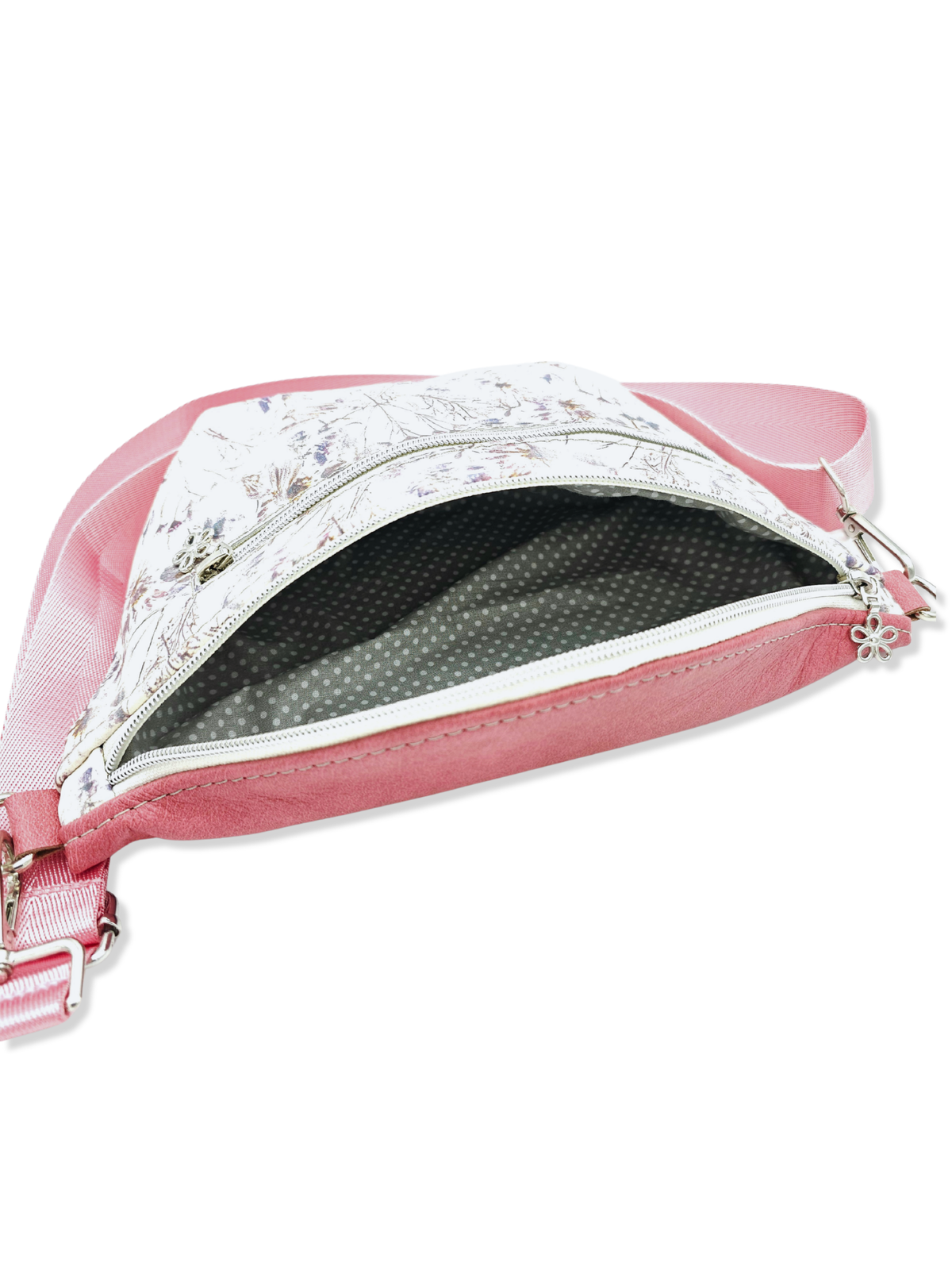 Crossbody Bag Big Clivia in Cremebeige mit Blumen & Altrosa