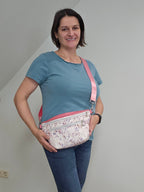 Crossbody Bag Big Clivia in Cremebeige mit Blumen & Altrosa