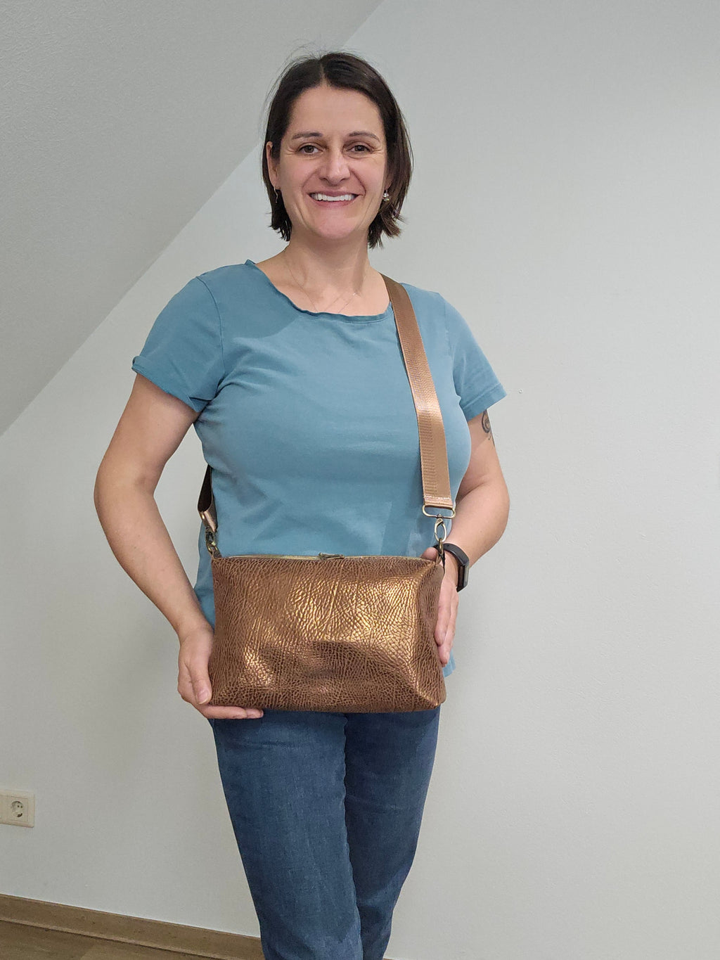 Lederhandtasche Anke in Bronze Struktur