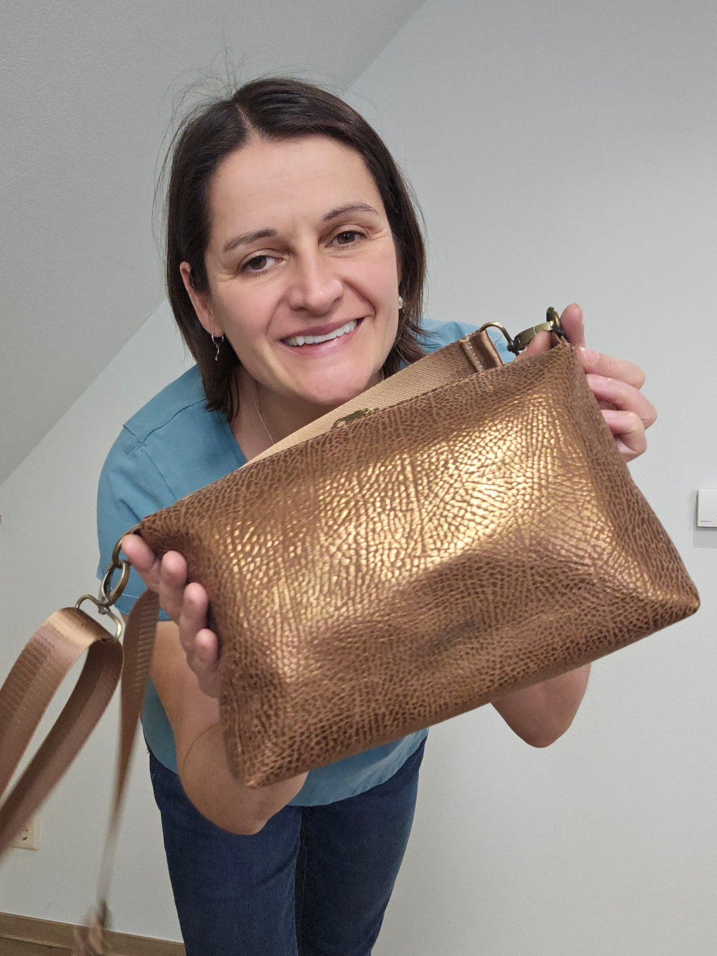 Lederhandtasche Anke in Bronze Struktur