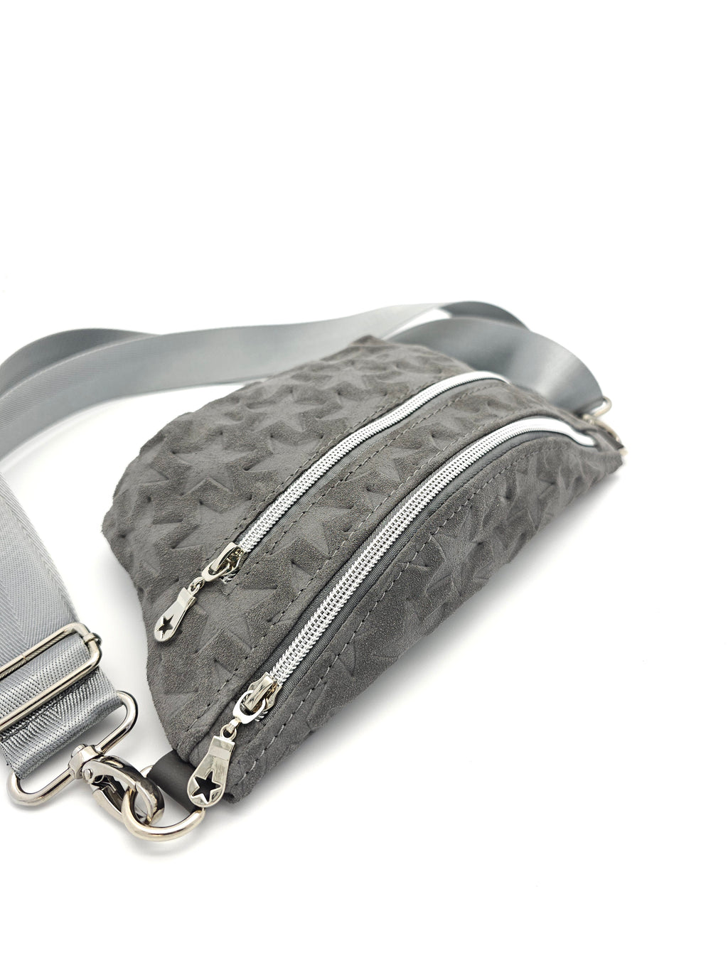 Crossbody Bag Clivia in Veloursleder Grau mit Sternprägung