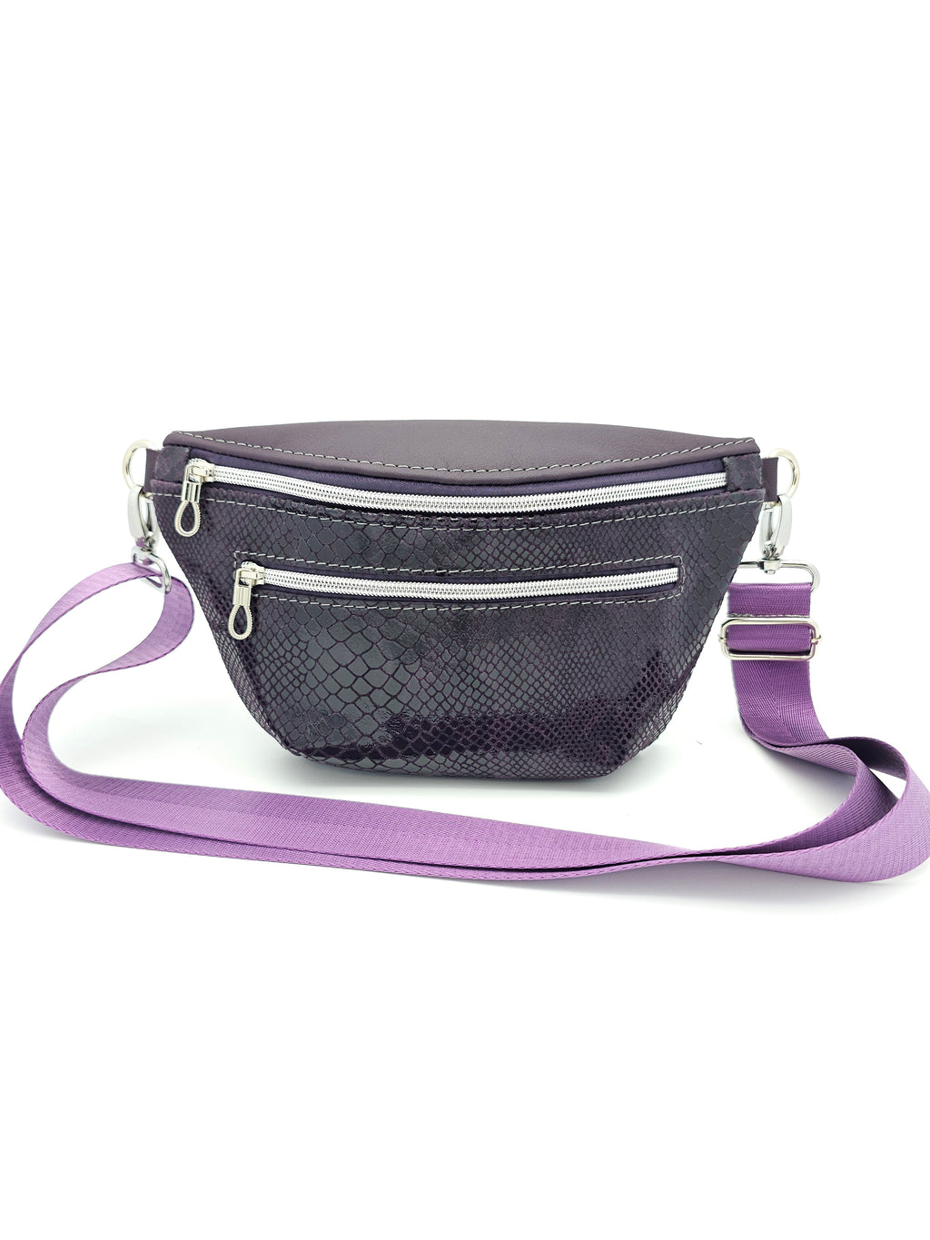 Crossbody Bag Clivia in Strukturleder Aubergine mit Reptiloptik II