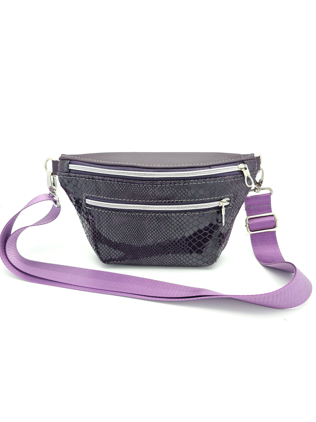 Crossbody Bag Clivia in Strukturleder Aubergine mit Reptiloptik I