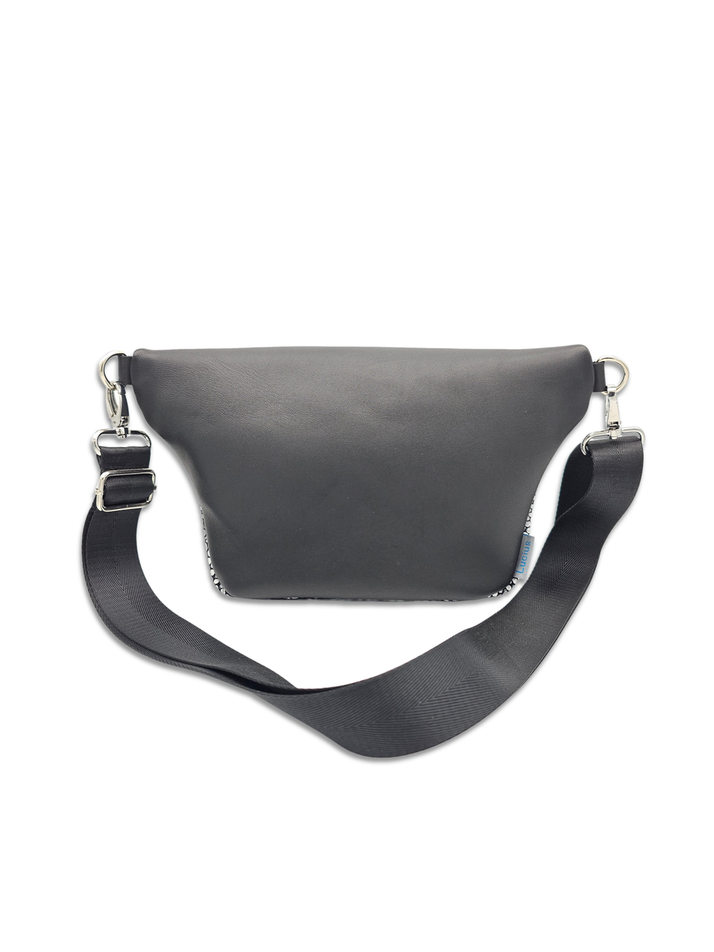 Crossbody Bag Big Clivia in Strukturleder Schwarz-Weiß mit Blüten