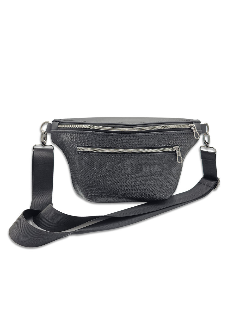Crossbody Bag Big Clivia in Strukturleder mit Reptilprägung Schwarz