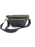 Crossbody Bag Big Clivia in Strukturleder mit Reptilprägung Schwarz & Golddetails