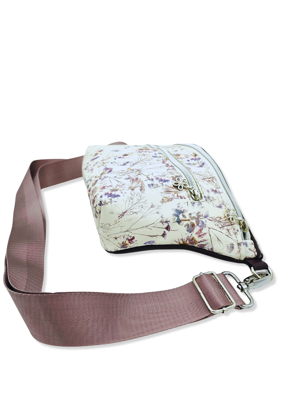 Crossbody Bag Big Clivia in Cremebeige mit Blumen & Bordeaux