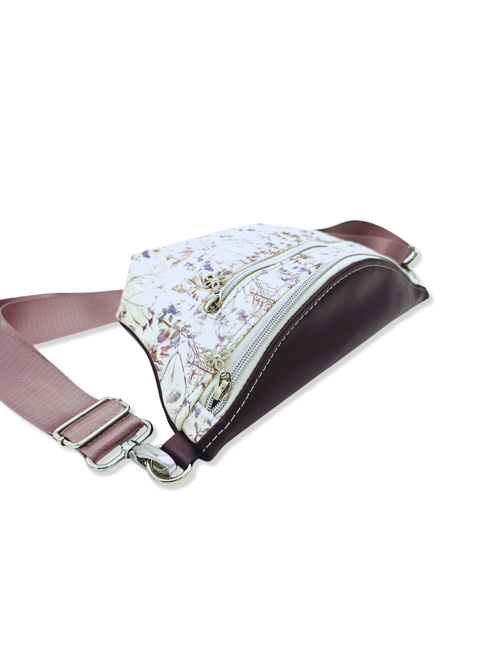 Crossbody Bag Big Clivia in Cremebeige mit Blumen & Bordeaux