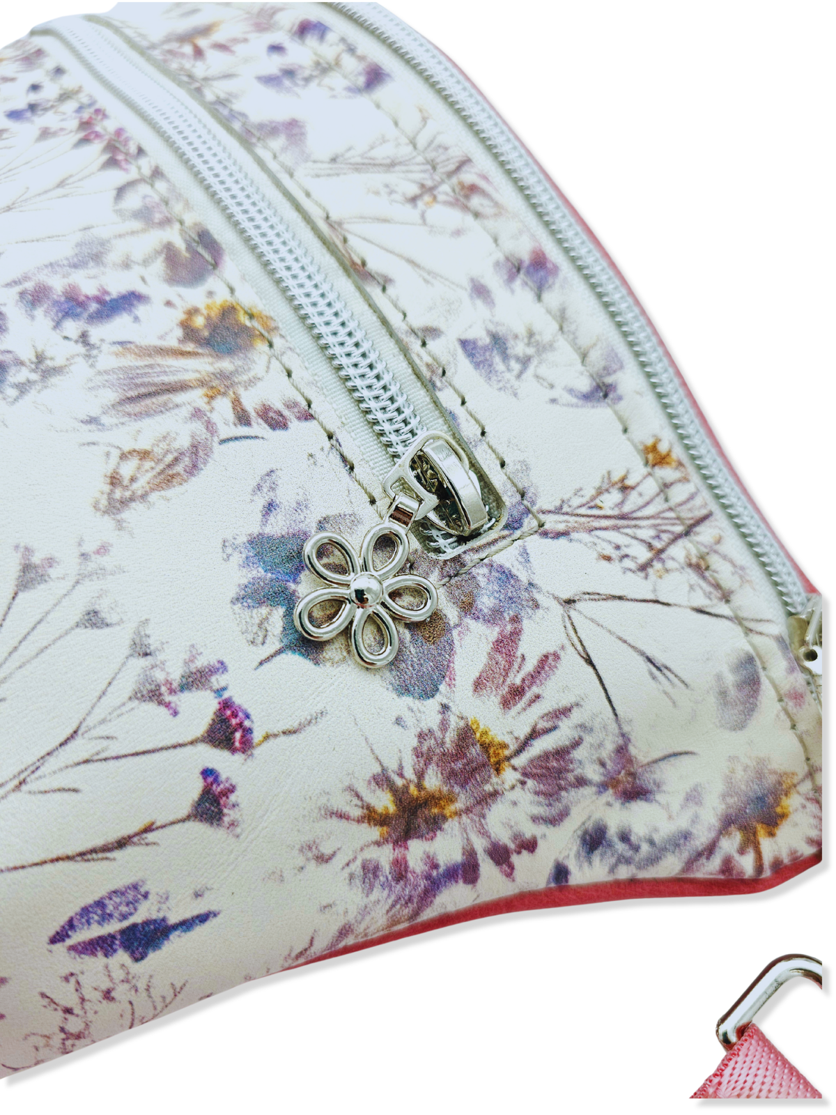Crossbody Bag Big Clivia in Cremebeige mit Blumen & Altrosa