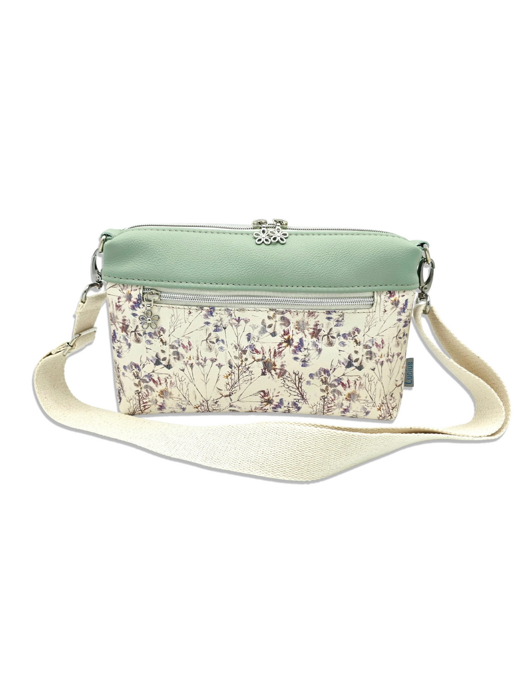 Lederhandtasche Anke in Cremebeige mit Blumen & Salbei