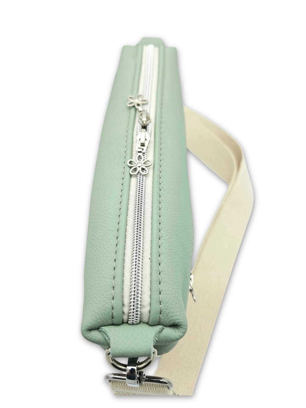 Lederhandtasche Anke in Cremebeige mit Blumen & Salbei