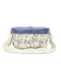 Lederhandtasche Anke in Cremebeige mit Blumen & Hellblau