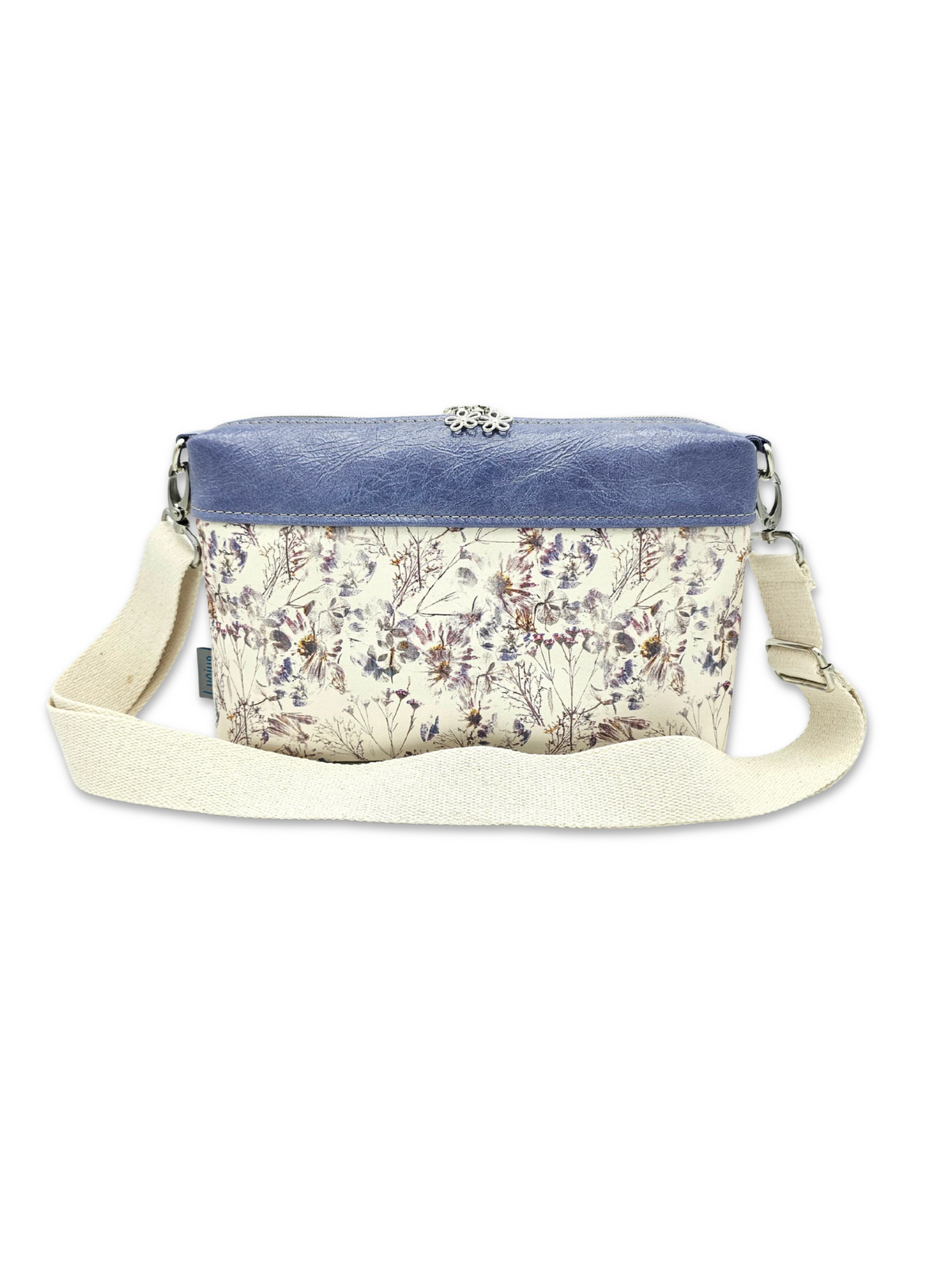 Lederhandtasche Anke in Cremebeige mit Blumen & Hellblau