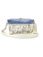 Lederhandtasche Anke in Cremebeige mit Blumen & Hellblau