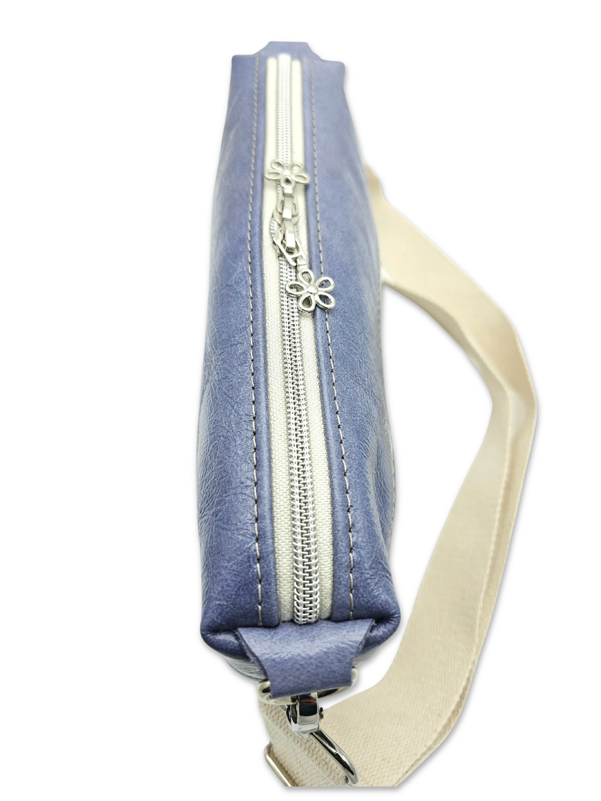 Lederhandtasche Anke in Cremebeige mit Blumen & Hellblau