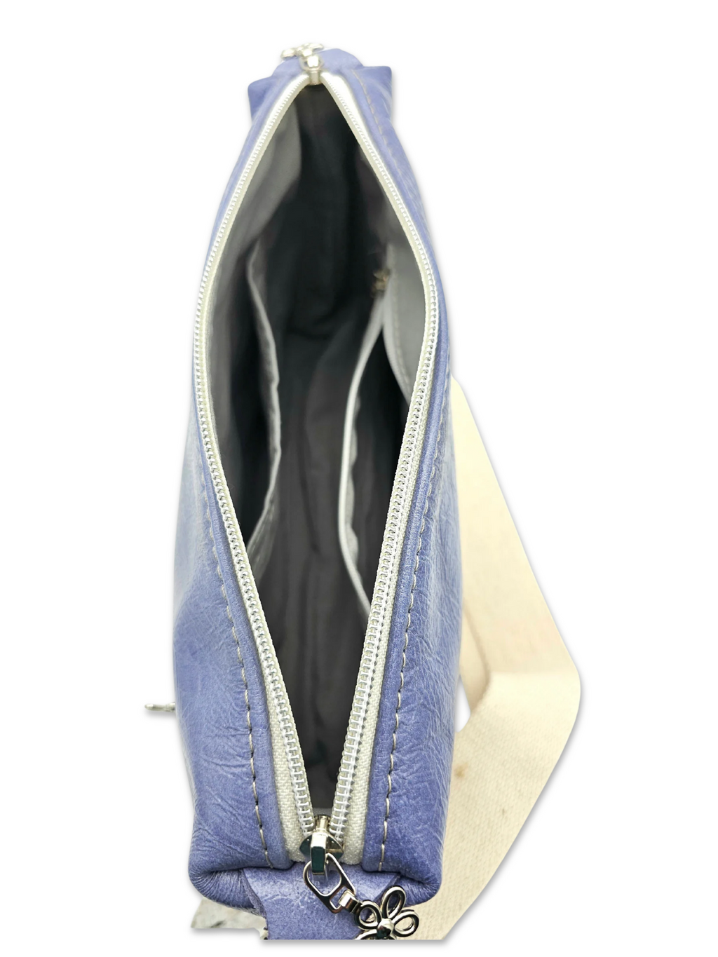 Lederhandtasche Anke in Cremebeige mit Blumen & Hellblau