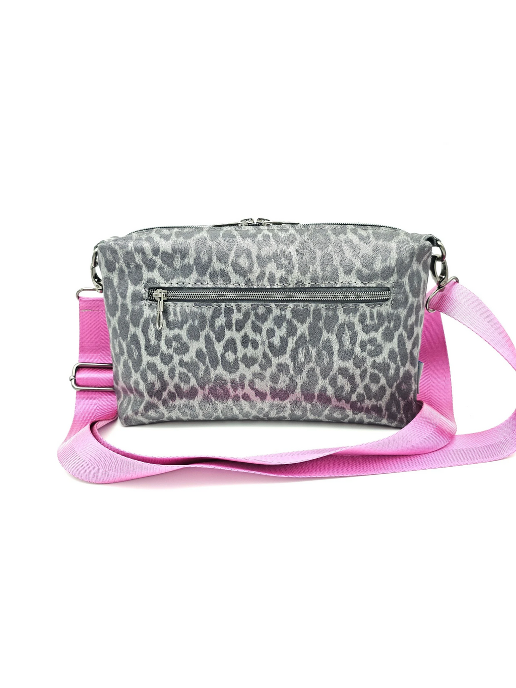 Lederhandtasche Anke im Leo-Look in Silber & Pink