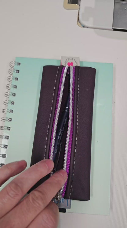 Stiftemäppchen aus Echtleder in Lila und Glitzer