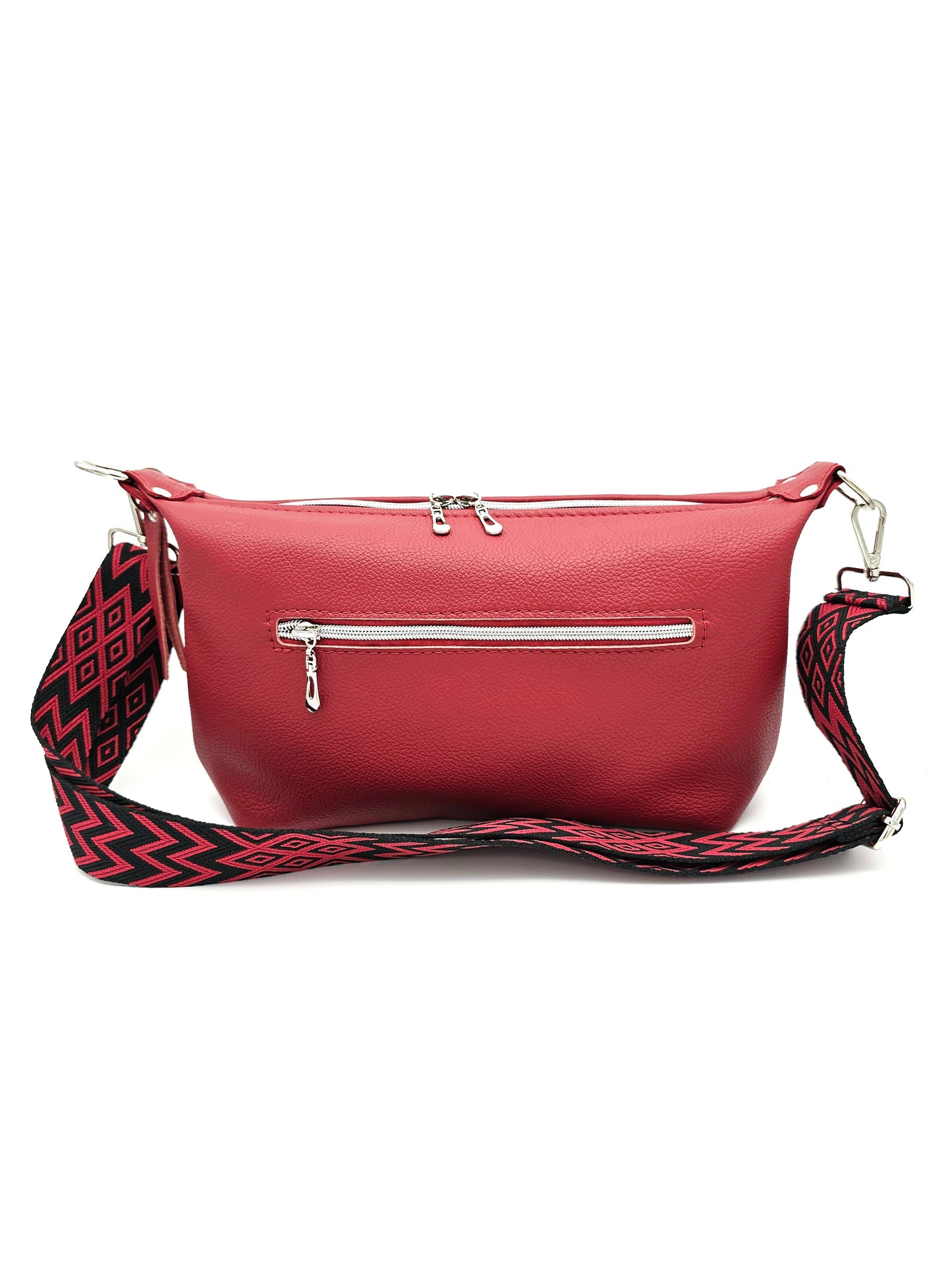 Ledertasche Petra in Rot von hinten mit Reißverschlusstasche 