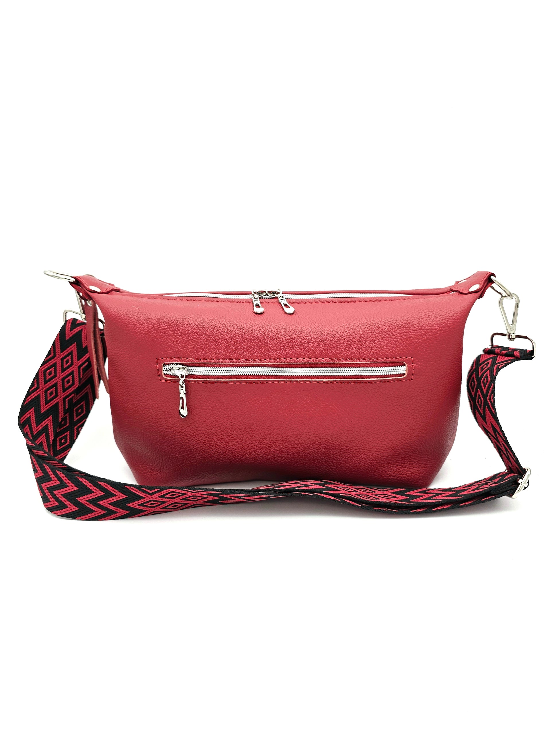 Ledertasche Petra in Rot von hinten mit Reißverschlusstasche 