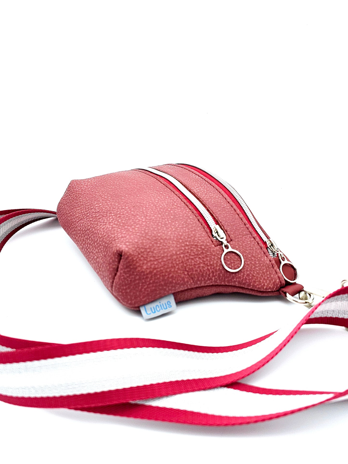 Ledertasche Clivia, nubuk rot, von der Seite