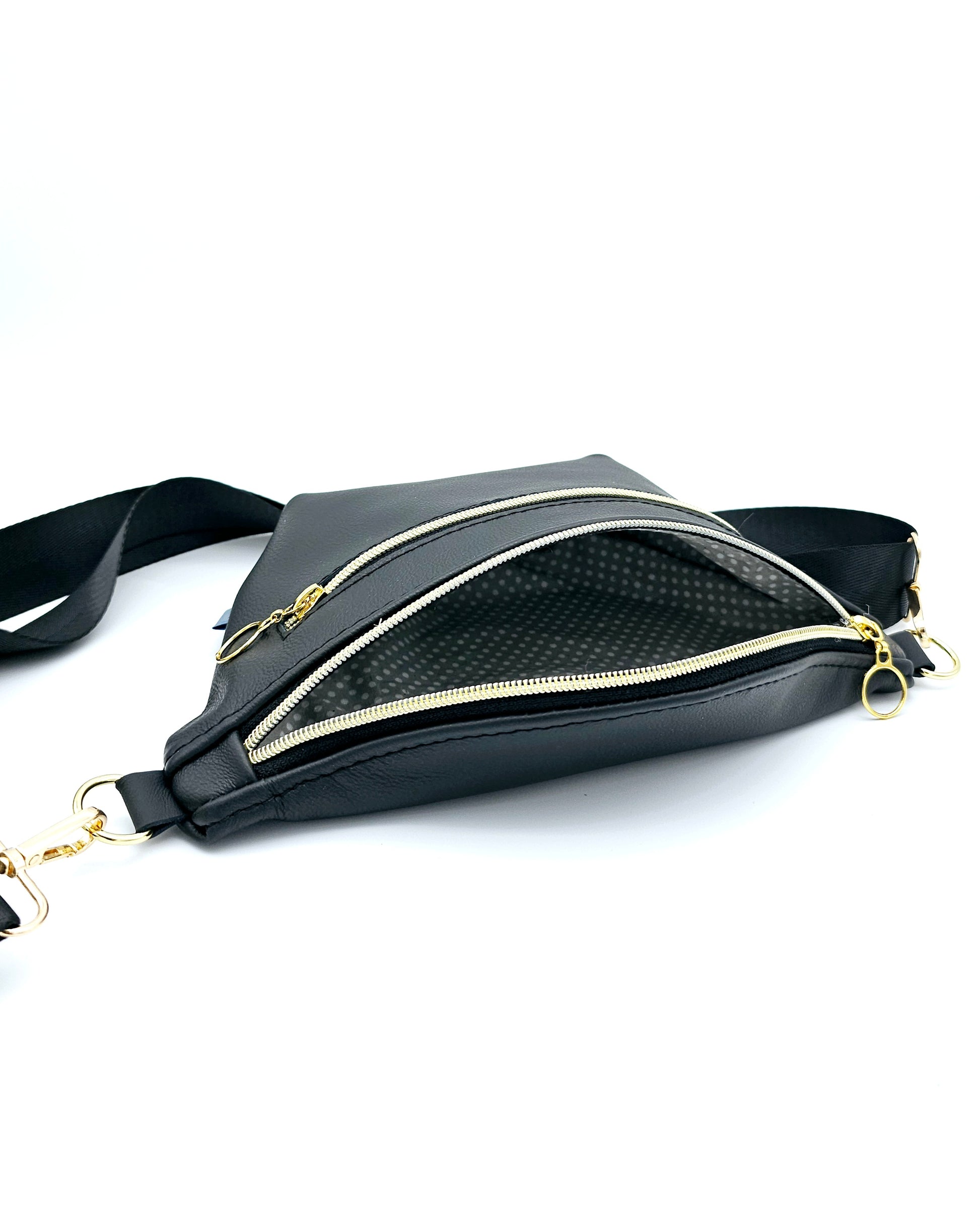 Ledertasche Clivia schwarz/gold, Einblick