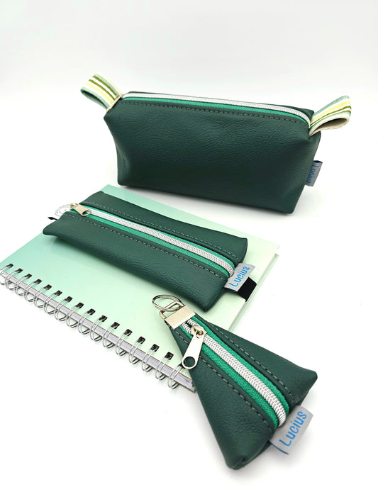 Set Stiftemäppchen & Schlampertasche & Anhänger Dunkelgrün