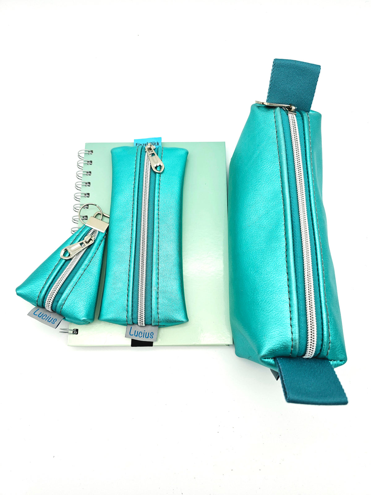 Set Stiftemäppchen & Schlampertasche & Anhänger Türkis metallic