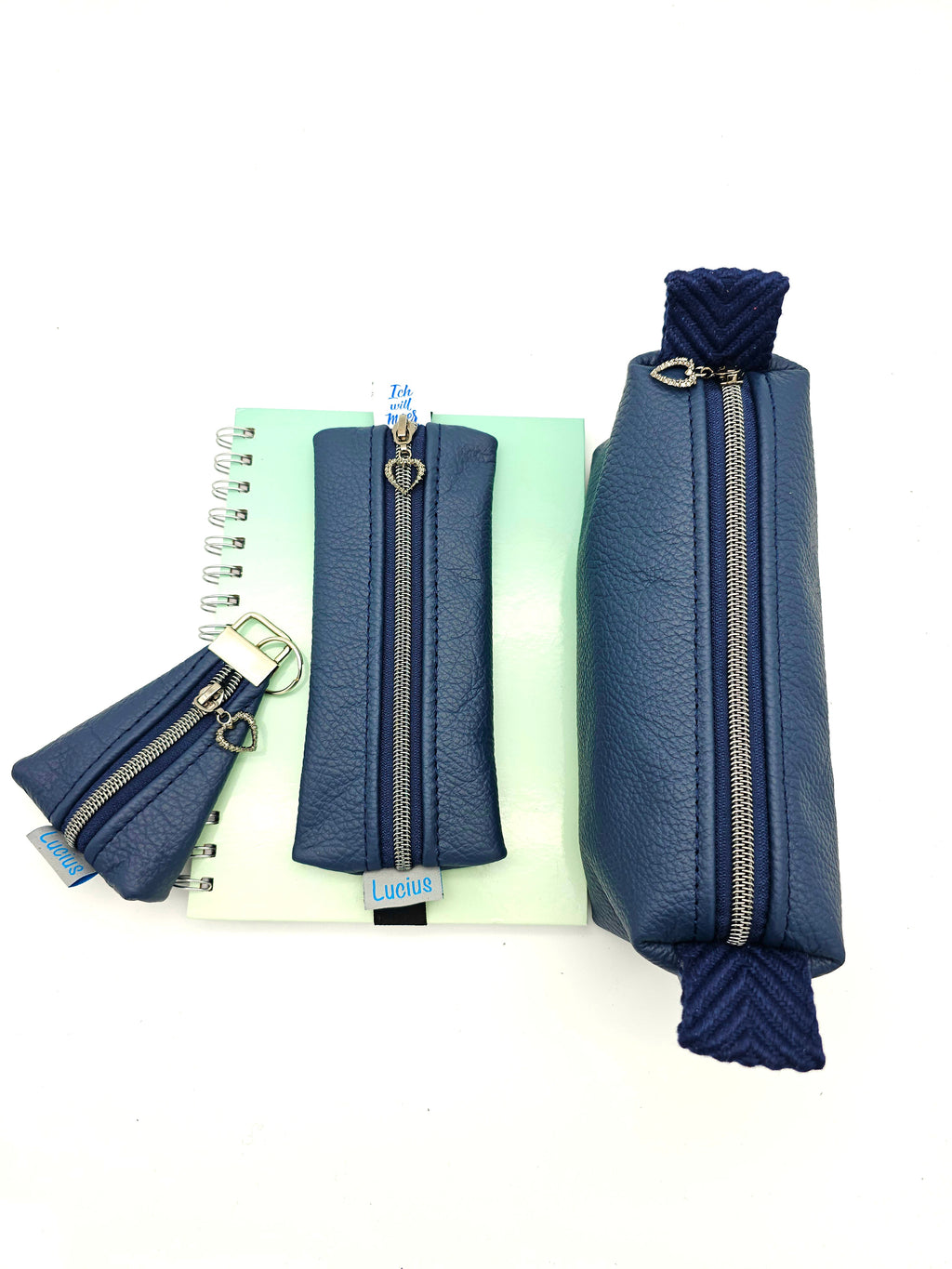 Set Stiftemäppchen & Schlampertasche & Anhänger in Dunkelblau