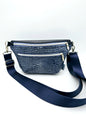 Ledertasche Clivia, Effektleder Kroko blau, von vorne