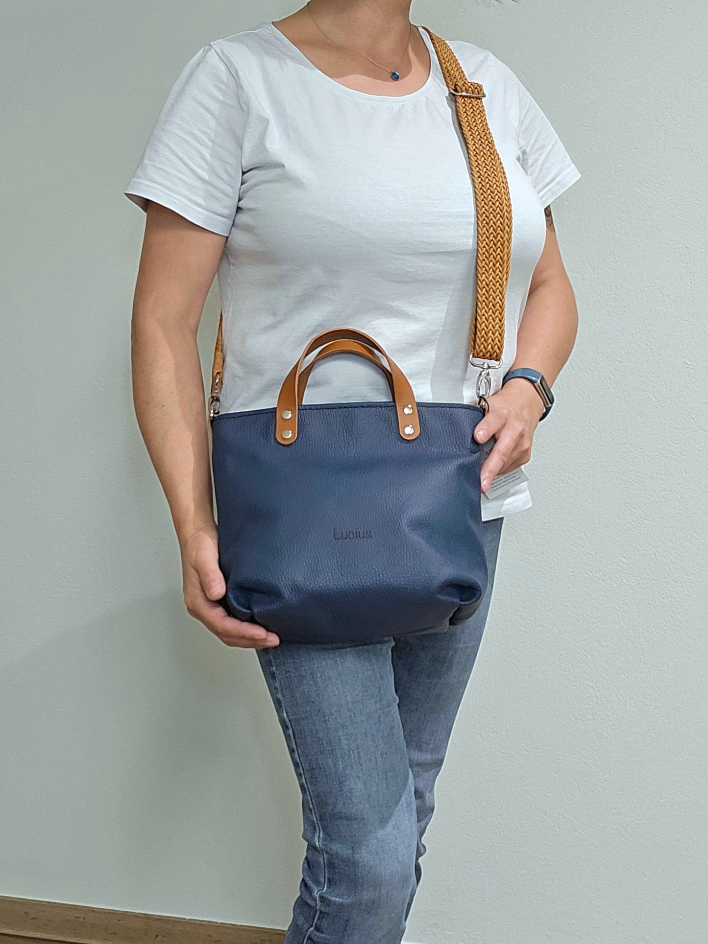 Ledertasche Karin - Blau & Cognac