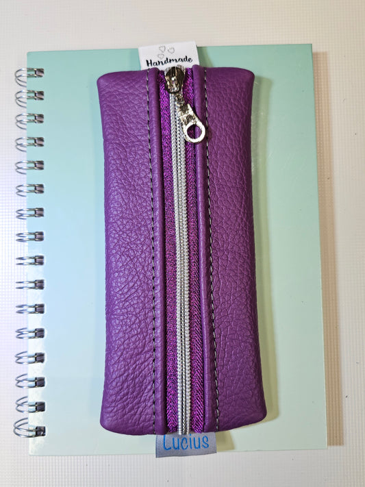 Stiftemäppchen aus Echtleder in Lila und Glitzer