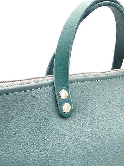 Totebag Katja in Minttürkis/ Petrol,  Details Tragegriffe 