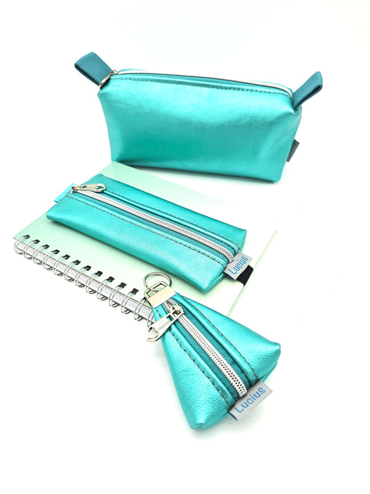 Set Stiftemäppchen & Schlampertasche & Anhänger Türkis metallic