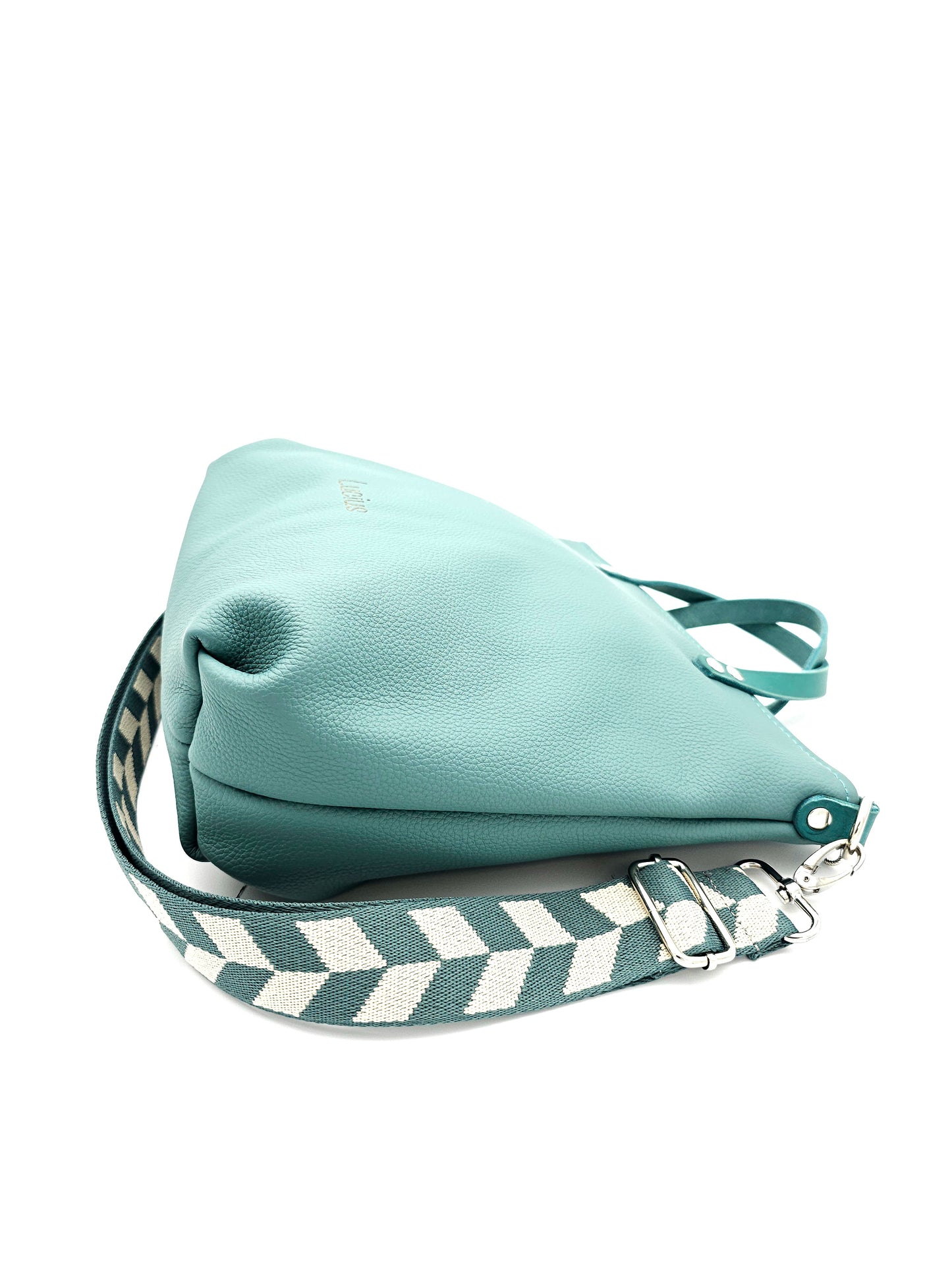 Totebag Katja in Minttürkis/ Petrol, liegend von der Seite 