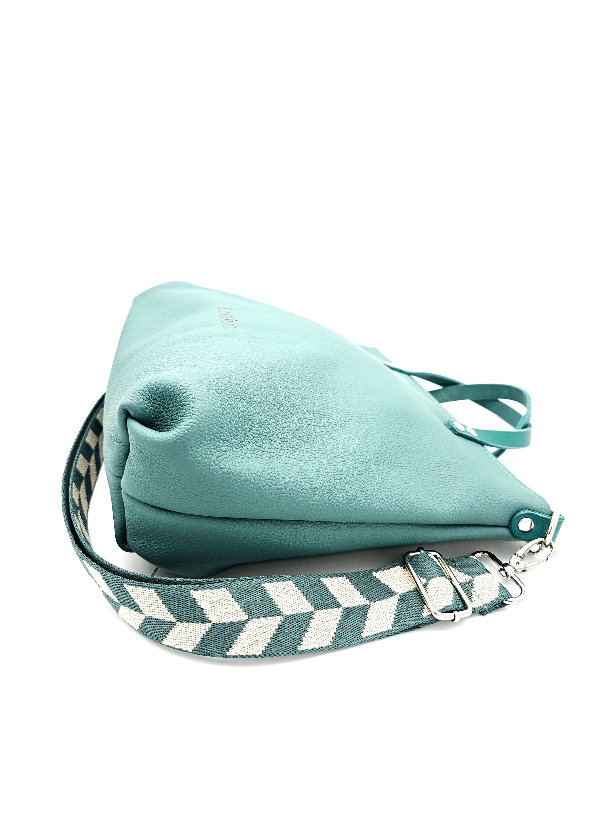 Totebag Katja in Minttürkis/ Petrol, liegend von der Seite 