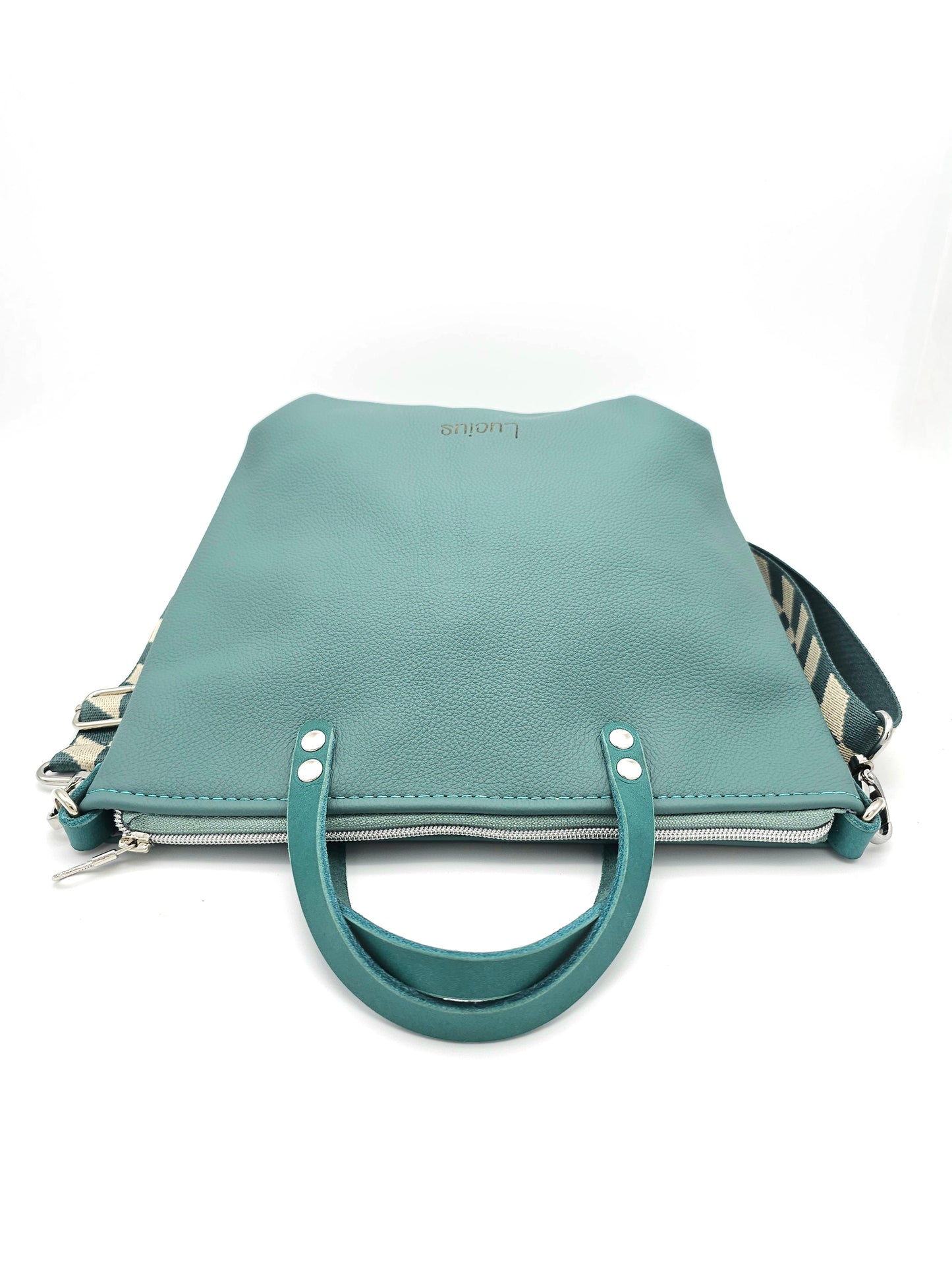 Totebag Katja in Minttürkis/ Petrol,  liegend von vorne 