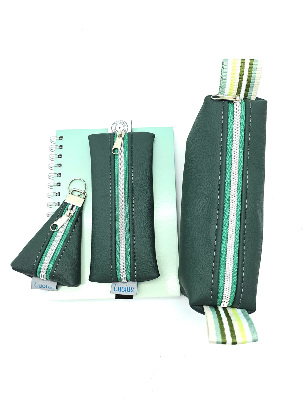 Set Stiftemäppchen & Schlampertasche & Anhänger Dunkelgrün