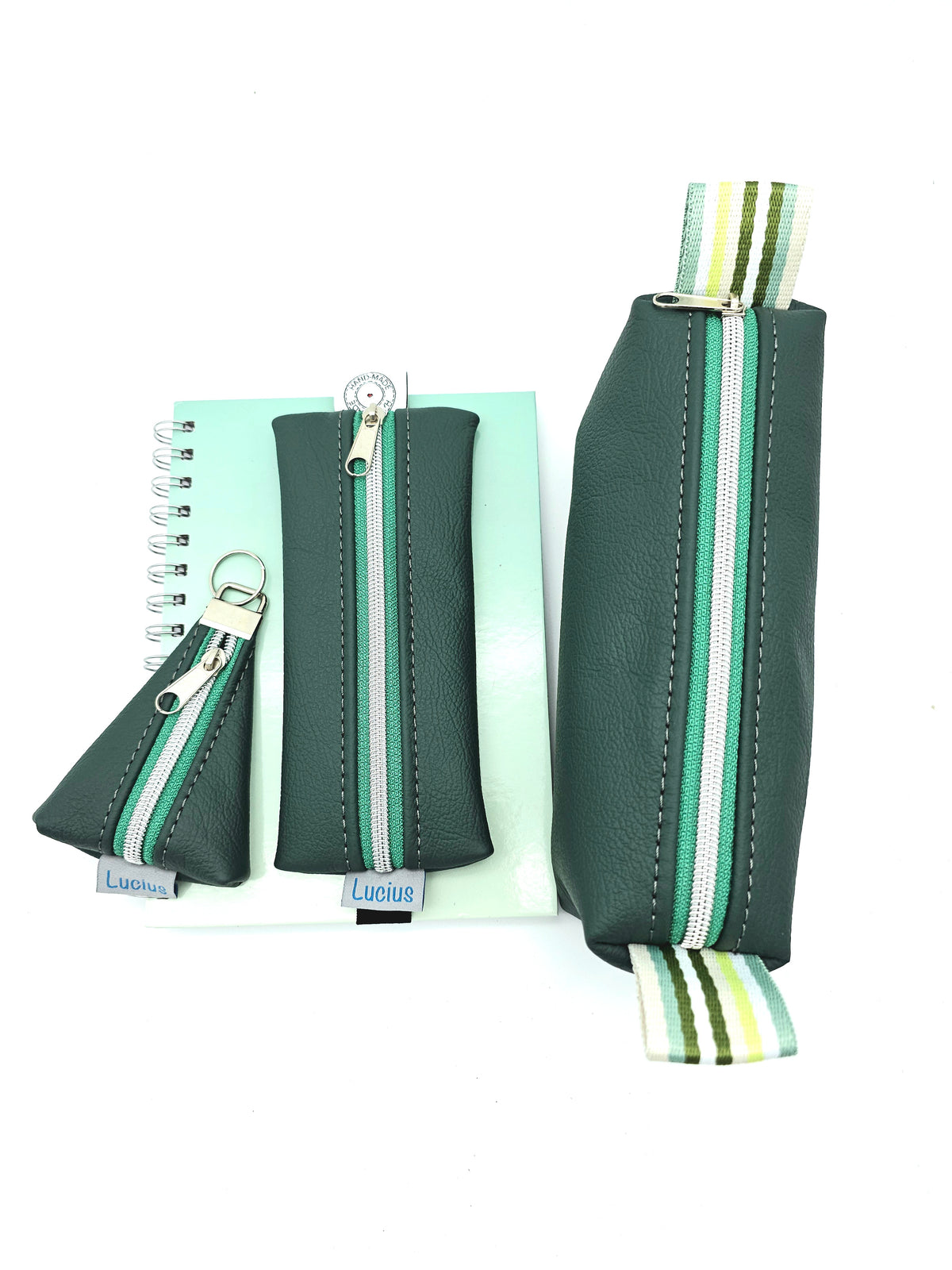 Set Stiftemäppchen & Schlampertasche & Anhänger Dunkelgrün