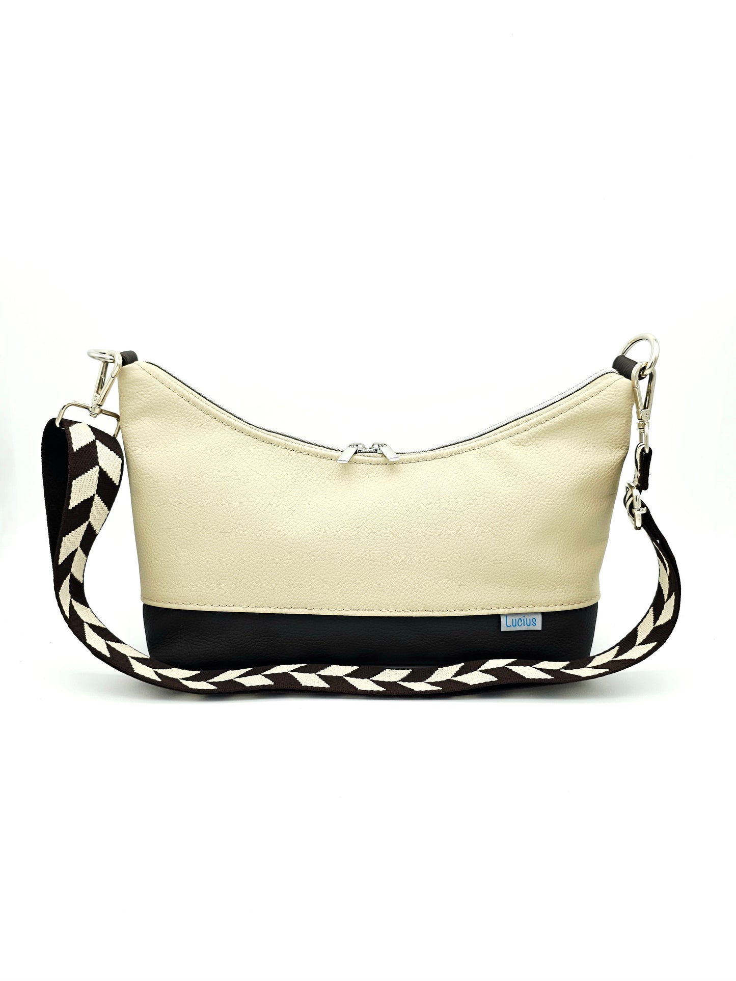 Hobobag Levka, cremebeige mit dunkelbraun, von vorne