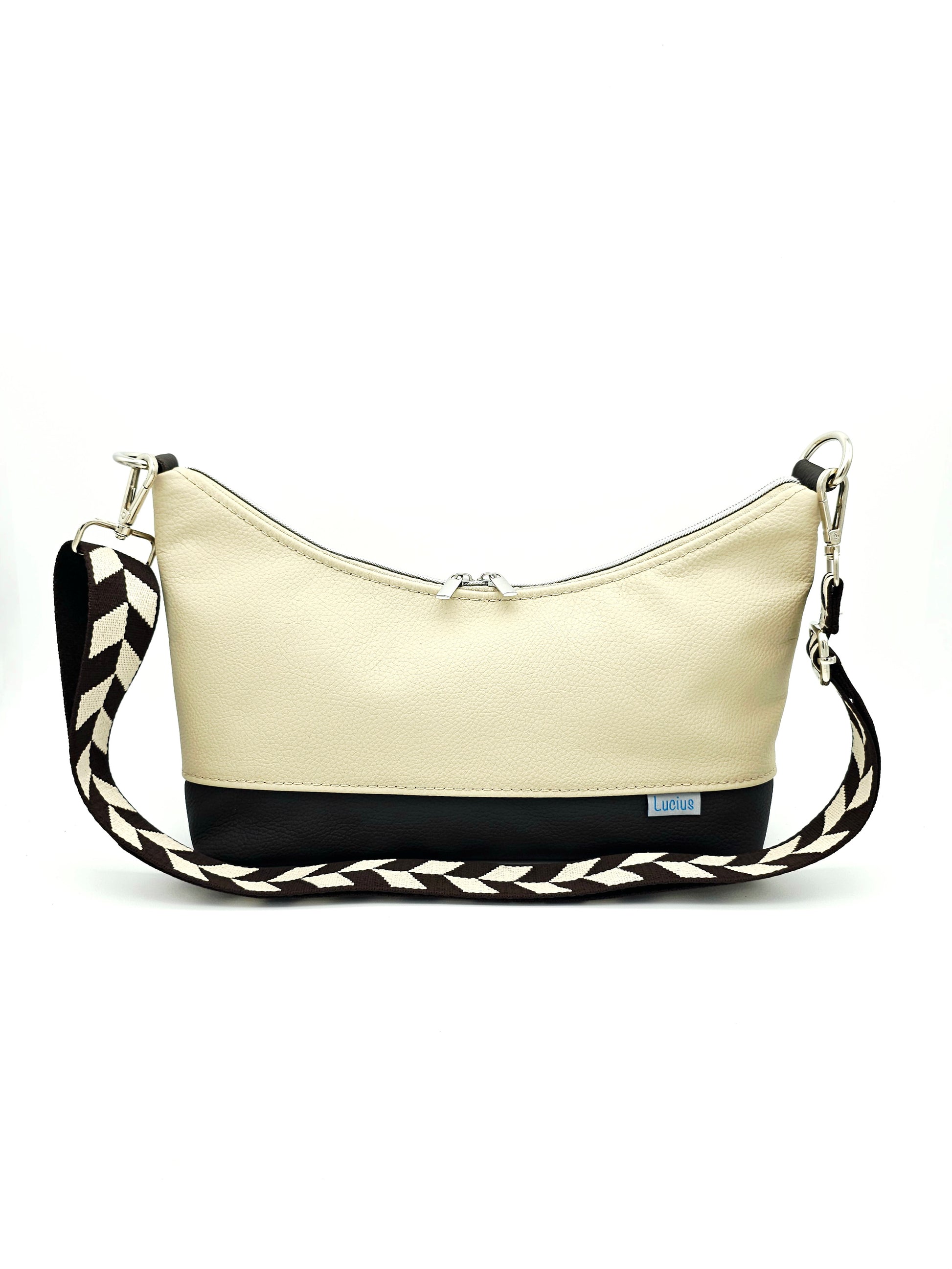 Hobobag Levka, cremebeige mit dunkelbraun, von vorne