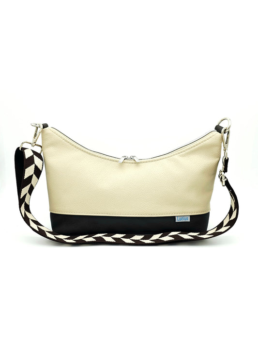 Hobobag Levka, cremebeige mit dunkelbraun, von vorne