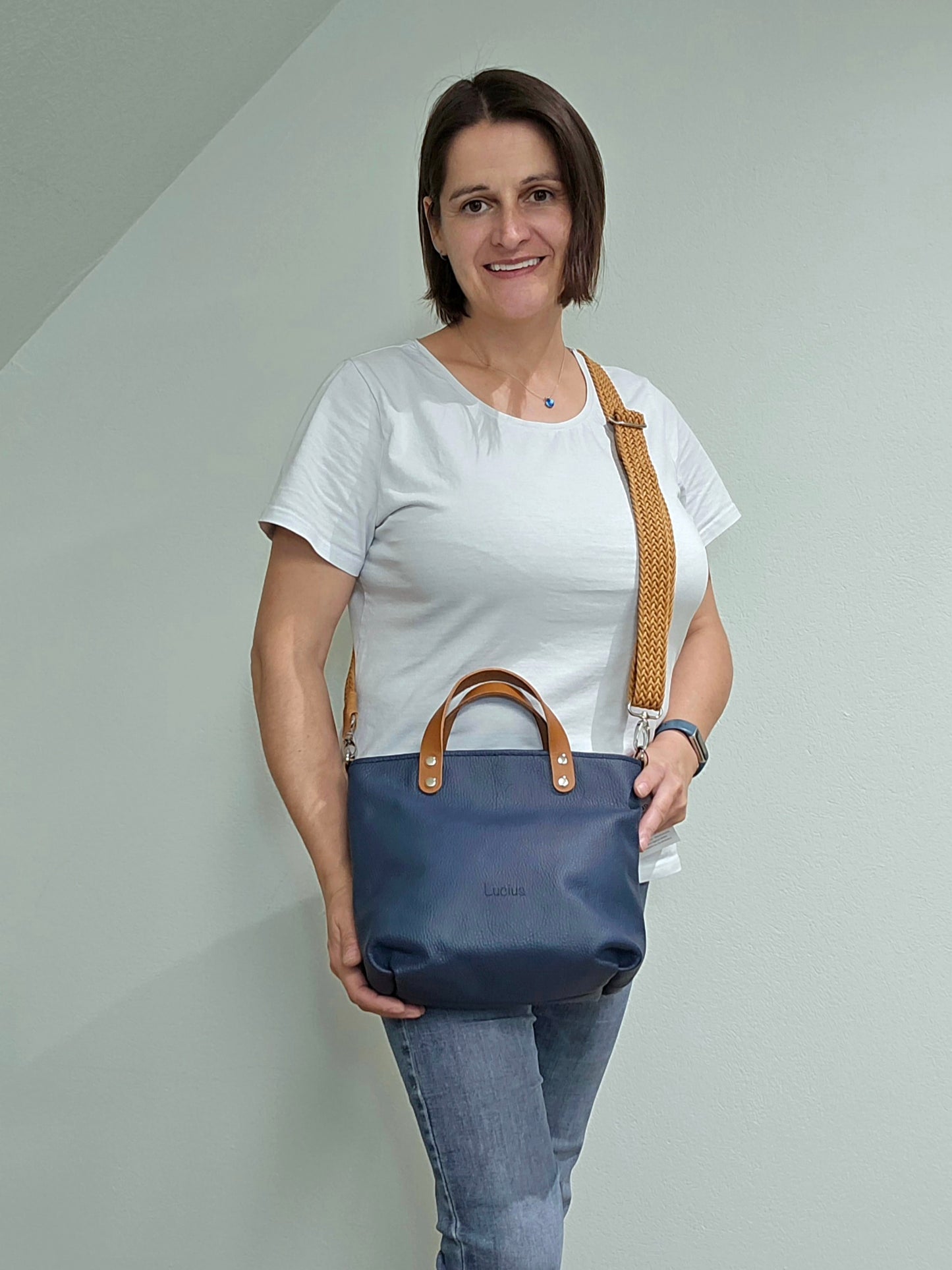 Ledertasche Karin - Blau & Cognac