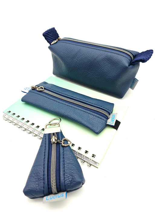 Set Stiftemäppchen & Schlampertasche & Anhänger in Dunkelblau