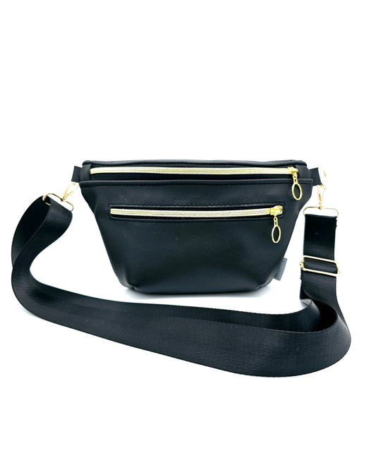 Ledertasche Clivia schwarz/gold von vorne