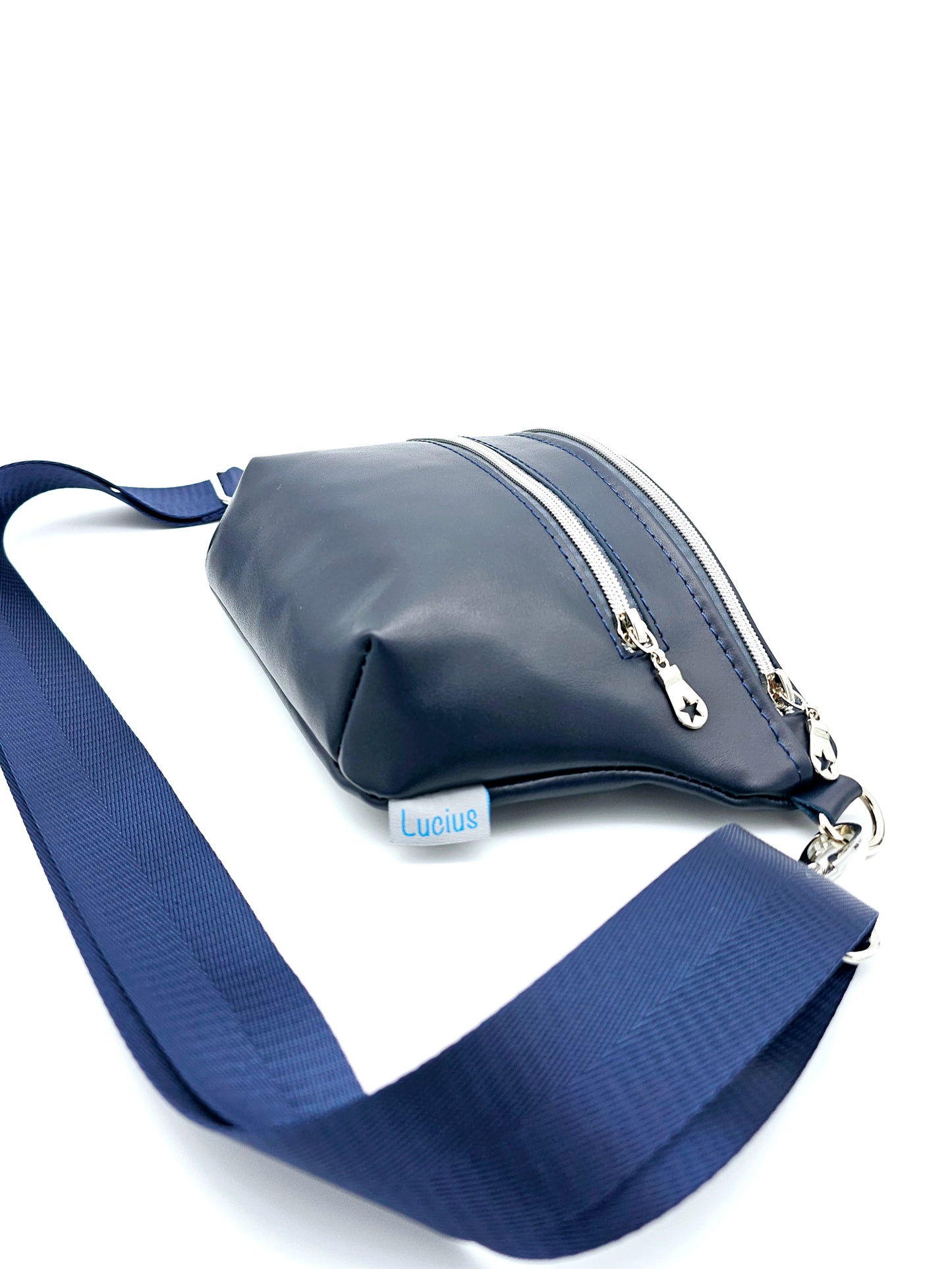 Ledertasche Clivia, glatt, blau, von der Seite