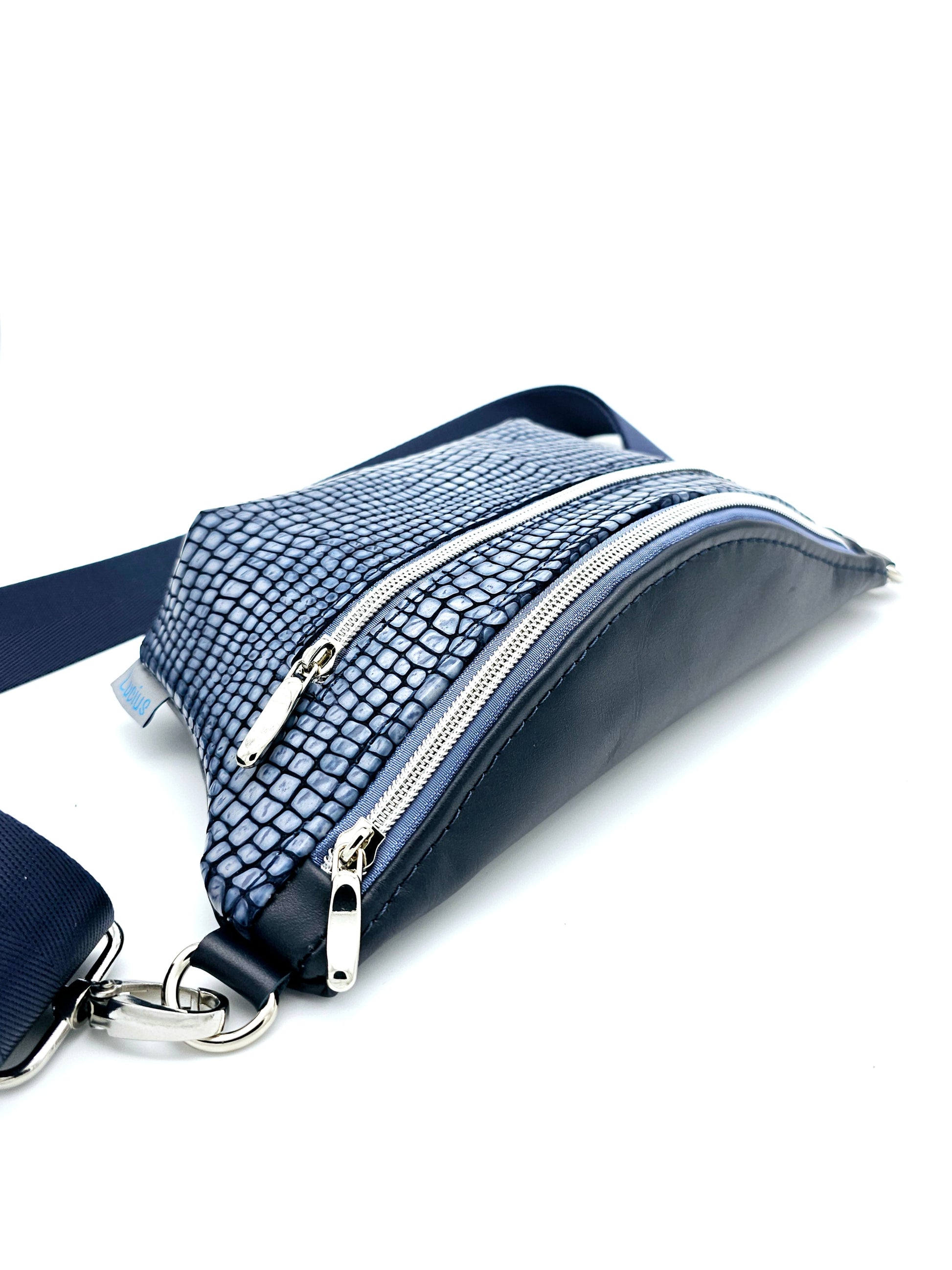 Ledertasche Clivia, Effektleder Kroko, blau, von oben