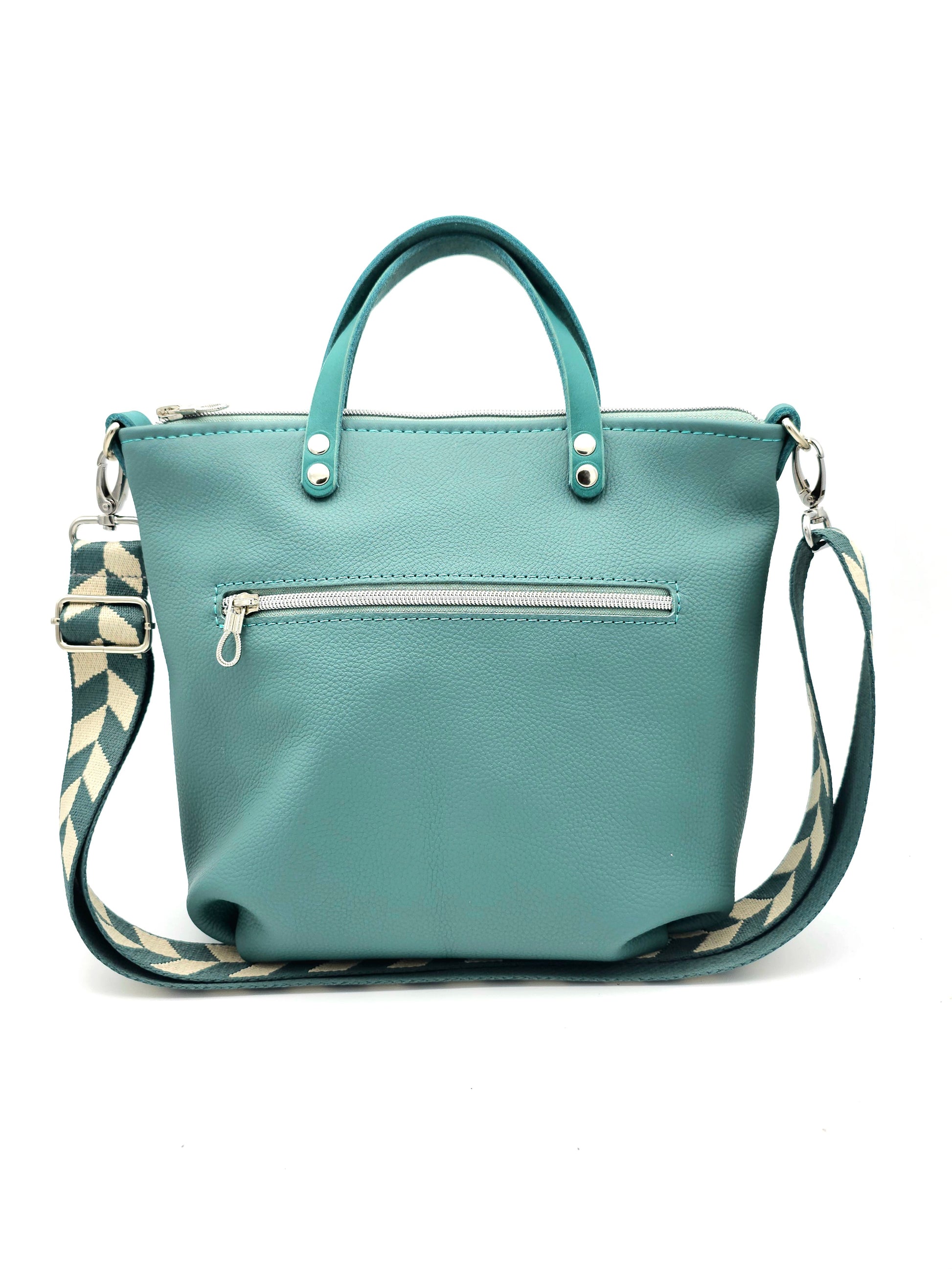 Totebag Katja in Minttürkis/ Petrol, Foto Rückseite 